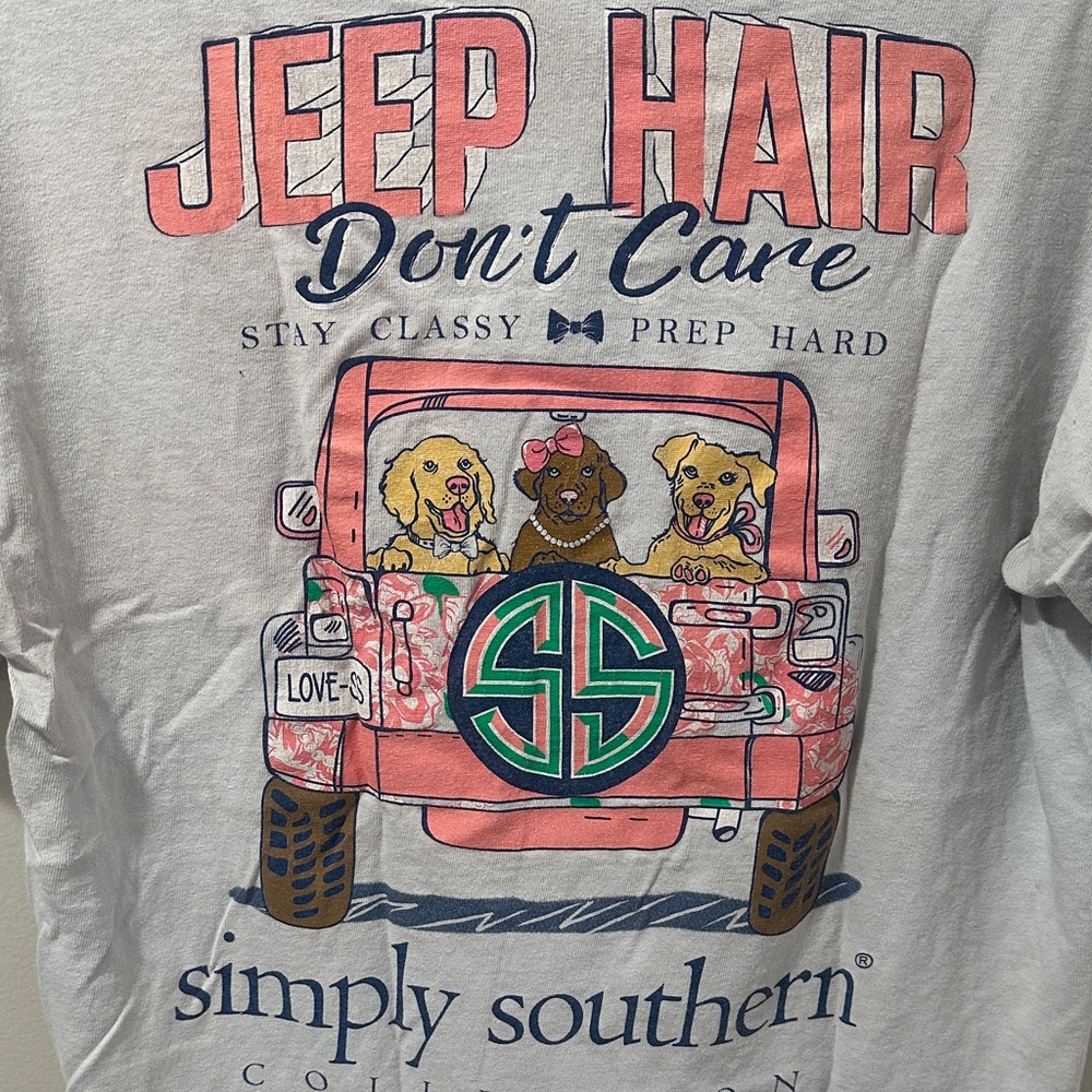 Simply Southern Pink Jeep 'Don't Care' Short Sleeve Tee